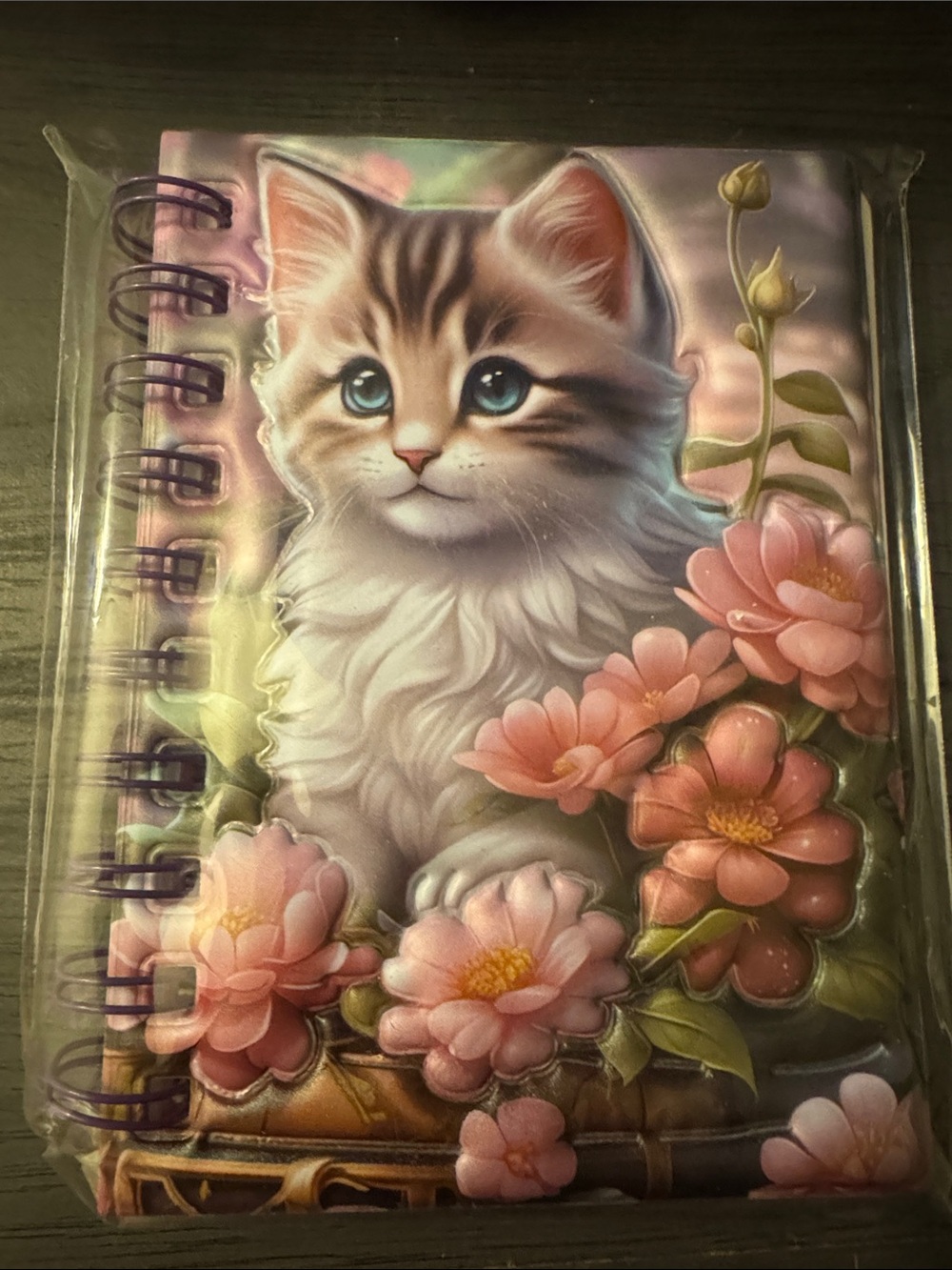 Pink Floral Kitten Spiral Notebook by